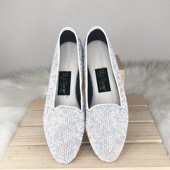 L. J. Simone New York Vintage Pastel Rainbow Beaded Loafers Size 11 - Picture 2 of 5